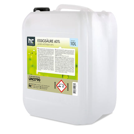 Höfer Chemie 10 l etiķskābe 60% - optimāls tīrīšanas un atkaļķotāja līdzeklis - augstākā kvalitāte, ražots Vācijā - svaigi iepildīts ērtā kannā