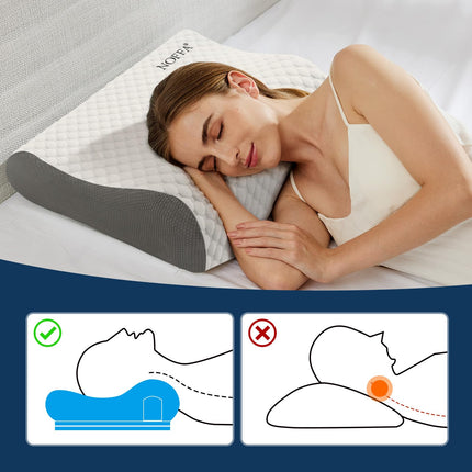 NOFFA Memory Foam spilvens Ortopēdiskais spilvens Kakla atbalstam - vēdera, sānu un muguras gulētājiem, Regulējams augstums, stingrības regulējams spilvens kakla atbalstam 55 x 35 x (1 1/8, 8/5) cm