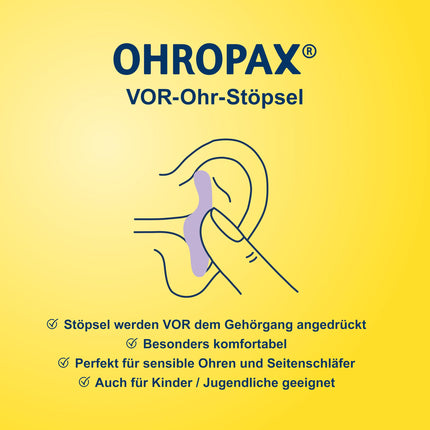 OHROPAX Classic ausu aizbāžņi – ausīs ievietojami ausu aizbāžņi aizsardzībai pret troksni, mitrumu un vēju – izgatavoti no formējama, elastīga vaska – ērti un piemēroti visām ausīm – skaņas izolācijas vērtība SNR 21 dB – 20 gabali