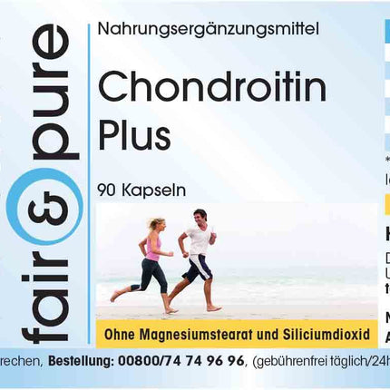 Fair &amp; Pure® - Chondroitin Plus - 90 kapsulas - ar hialuronskābi - kalciju - D un E vitamīniem - bez magnija stearāta