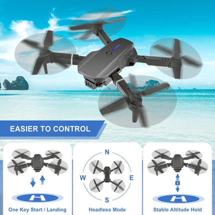 Drons ar HD 4K kameru, RC salokāms FPV WiFi tiešraides pārraides drons bērniem iesācējiem, 2 baterijas, ilgs lidojuma laiks, bezgalvas režīms, trajektorijas lidojums, šķēršļu apiešana, pacelšanās/nosēšanās ar vienu taustiņu, bezgalvas režīms-b3