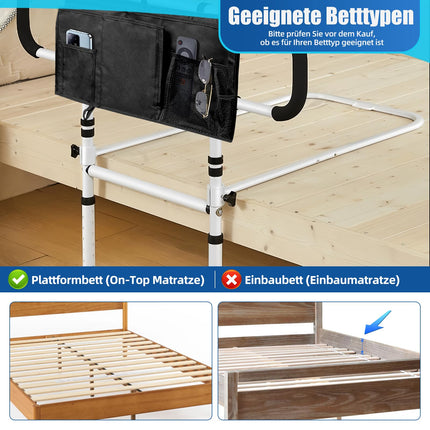 FinityPro gultas pacēlājs senioriem, regulējams un izvelkams gultas pacēlājs senioriem, salokāma gultas margas ar lielu uzglabāšanas somu senioriem, celtspēja 450 mārciņas, gultas margas pieaugušajiem