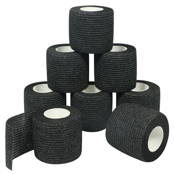 QiGui pašlīmējošais pārsējs 8 ruļļi 5 cm x 4,5 m pārsēja materiāls ģipša rullis elastīgs pārsējs pārsēja fiksācijas pārsējs pašlīmējošs pārsējs sportam un pirmās palīdzības sniegšanai veterinārārsta aptinumam suņiem, zirgiem (melns)