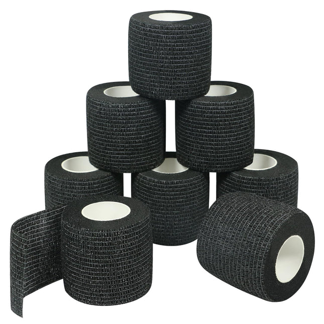 QiGui pašlīmējošais pārsējs 8 ruļļi 5 cm x 4,5 m pārsēja materiāls ģipša rullis elastīgs pārsējs pārsēja fiksācijas pārsējs pašlīmējošs pārsējs sportam un pirmās palīdzības sniegšanai veterinārārsta aptinumam suņiem, zirgiem (melns)