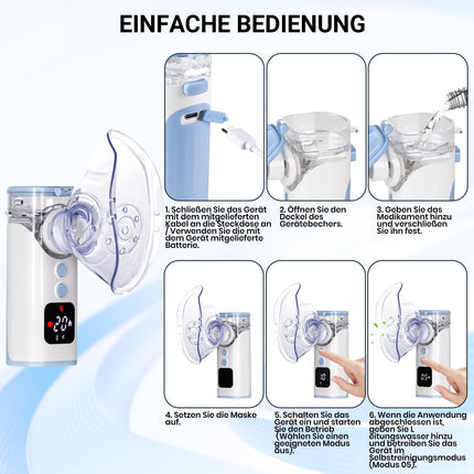 HITHINKMED bērnu inhalators, uzlādējams inhalators ar atpakaļskaitīšanas taimeri un automātisko tīrīšanas funkciju, inhalatori pieaugušajiem lietošanai mājās un ceļojumos (zils)