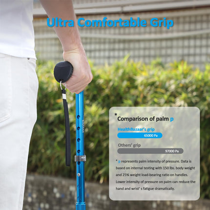 HealthBazaar visurgājēja nūja, salokāmi nūjas vīriešiem un sievietēm, nūju uzgaļi ar gaisa spilveniem, saliekama nūja ar triecienus absorbējošiem, ērtiem rokturiem (melna)