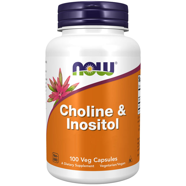 Now Foods, holīns un inozitols, 500 mg, 100 vegānas kapsulas, laboratoriski pārbaudītas, B vitamīns, bez glutēna, bez sojas, veģetārs