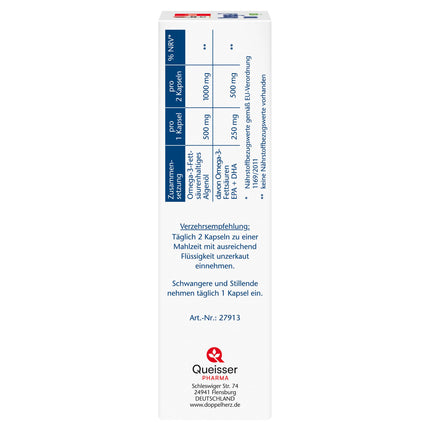Doppelherz Omega-3 1000 vegāns - Augstas devas omega-3 taukskābes EPA un DHA no augu aļģu eļļas - 120 mazas, viegli norijamas kapsulas