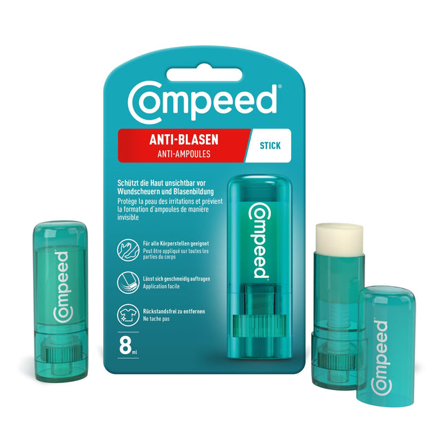 Compeed prettulzu zīmulis — neredzami aizsargā pret tulznām un nobrāzumiem — acumirklī samazina berzi uz ādas, 1 zīmulis (8 ml)