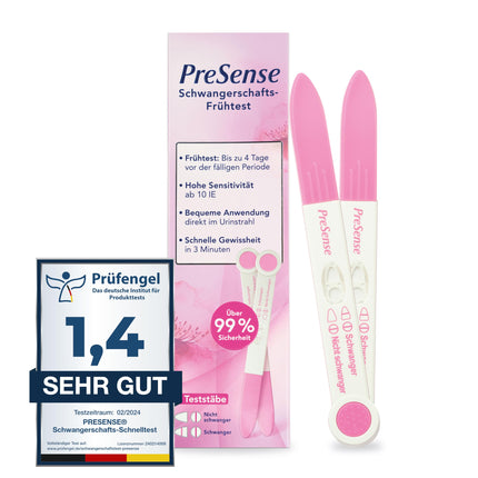 PreSense® — ātrais grūtniecības tests (2 testu iepakojums) — ātrs, drošs, uzticams un vienkāršs — urīna tests — grūtniecības tests