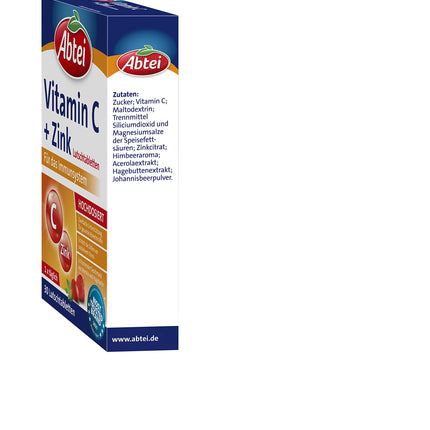 Abtei C vitamīns + cinks - vērtīgs vitamīnu uztura bagātinātājs pastilām - imūnsistēmas un šūnu aizsardzības atbalstam - bez glutēna, vegāns - 1 x 30 pastilas