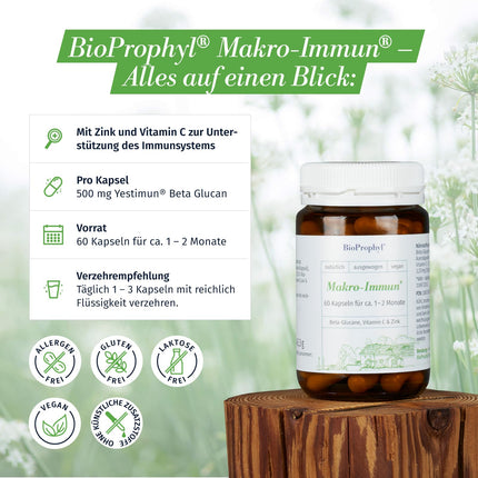 BioProphyl® Macro-Immune - 500 mg beta glikāna Yestimun® ar C vitamīnu un cinku imūnsistēmas atbalstam - 60 kapsulas 1-2 mēnešiem