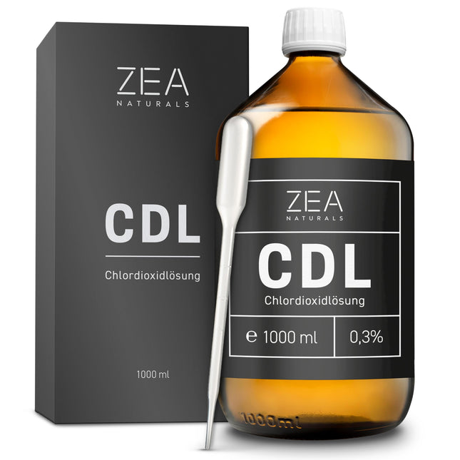ZEA Naturals ® CDL 0,3% (1000 ml) - hlora dioksīda šķīdums 0,3 - brūna stikla pudele + HDPE pipete - reģ. Nr. N-80477 - Hlora dioksīds, CD, Cdl pilieni, CD šķīdums 0,3 1000 ml, MMS pilieni
