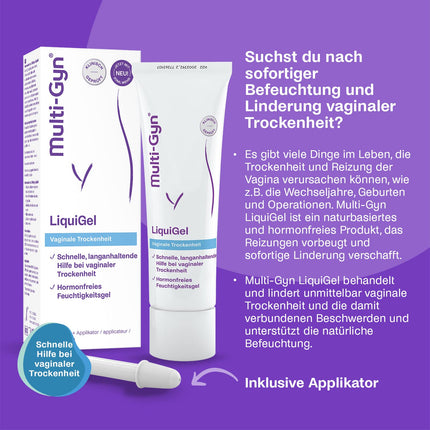 Multi-Gyn LiquiGel ar aplikatoru tūlītējai atvieglošanai no maksts sausuma, sāpēm, niezes vai kairinājuma – bez hormoniem ar dabīgām sastāvdaļām – 50 ml