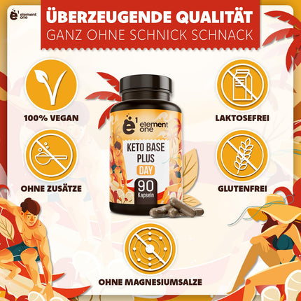 Keto Base Plus Day - ikdienas keto komplekss - 90 vegānas kapsulas - ar ingveru, zaļās tējas ekstraktu, kajēnas pipariem un kofeīnu - iecienīts sportistu un fitnesa entuziastu vidū - vegāns, bez glutēna un bez laktozes
