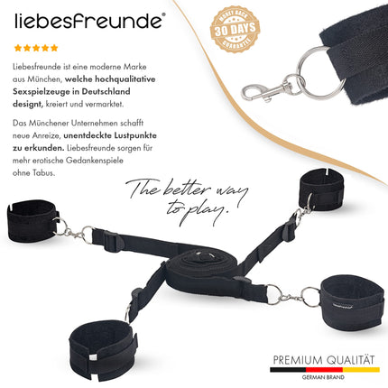 liebesfreunde® Bondage Set Bed Restraints Seksa rotaļlieta pāriem I Īpaši stabils BDSM bondage komplekts ar gultas ierobežojumiem, roku dzelžiem, aizsietām acīm