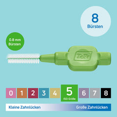 TePe starpzobu birste Original Green (ISO izmērs 5: 0,8 mm) / Vieglai un rūpīgai zobu starpu tīrīšanai / 1 x 8 starpzobu birstes
