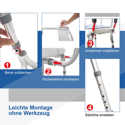 Akriva Comfort dušas sēdeklis ar atzveltni - regulējams augstums vannas krēslam - neslīdošs dušas sēdeklis - dušas krēsls ar dušas galvas turētāju (Comfort Plus)