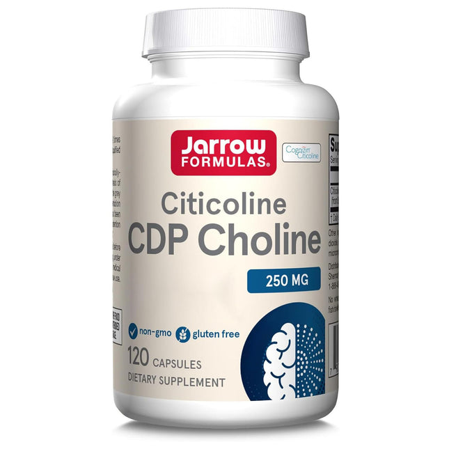 Jarrow Formulas, citikolīns, 120 bezglutēna kapsulas, 250 mg citikolīna vienā devā, bez sojas, bez ĢMO, bez garšas