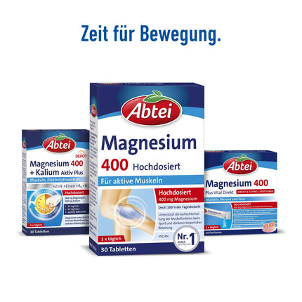Abtei Magnesium 400 - augstas devas magnijs - aktīviem muskuļiem - bez glutēna, bez laktozes un vegānisks - 30 tabletes
