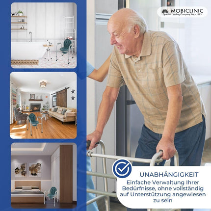 Mobiclinic®, Tualešu krēsls, Ar vāku, Noņemams spainis, Regulējams 5 augstumos, Modelis Arroyo, Neslīdoši kāju uzlikas, Roku balsti, Atbalsta līdz 100 kg, Krēsla tualete, Tērauds