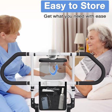 CozyGoo gultas pacēlājs ar sensoru apgaismojumu un augstuma regulēšanu, ergonomiska gultas margas senioriem, izvelkama kritiena aizsardzība ar salocīšanas funkciju, stabila un droša visiem gultas izmēriem