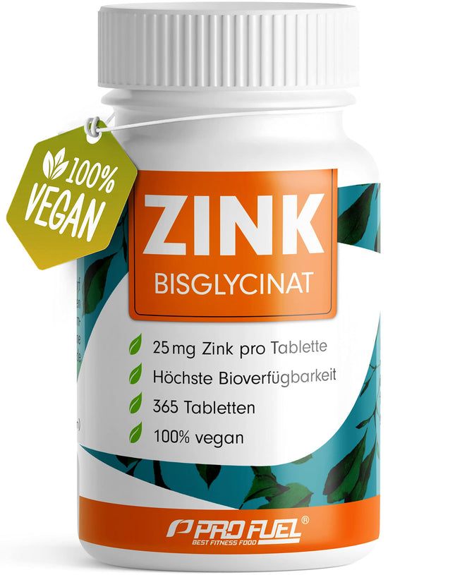 Cinks 25 mg - 365 tabletes (vegāns) ar cinka bisglicinātu (cinka helātu) maksimālai biopieejamībai - laboratoriski pārbaudīts ar sertifikātu - optimāli augsta deva - 1 gada krājums - ProFuel