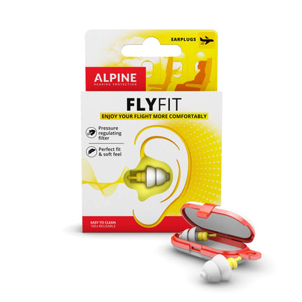 Alpine FlyFit dzirdes aizsargausu aizbāžņi lidmašīnām — regulē gaisa spiedienu, lai novērstu bungādiņa sāpes — mīksti filtri ceļošanai — ērts hipoalerģisks materiāls — atkārtoti lietojami