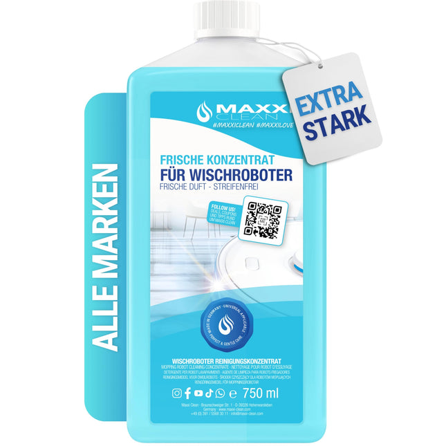 Maxxi Clean | 750 ml grīdas tīrīšanas līdzeklis ar svaigu aromātu | piemērots visiem robotizētajiem mopiem | Universāls tīrīšanas līdzekļa koncentrāts | Tīrīšanas šķidrums grīdām, parketam, flīzēm | Putekļsūcēja tīrīšanas līdzeklis