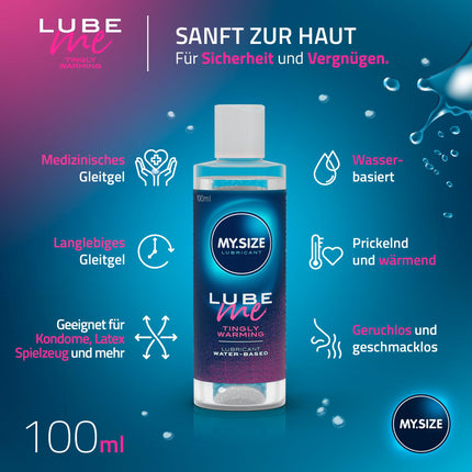 MY.SIZE Lube Me Premium lubrikants, sildošs un kņudinošs, 100 ml I Sildošs, kņudinošs un bez smaržas lubrikants I Ūdens bāzes lubrikanti I Lubrikants-gels rotaļlietām un lateksa prezervatīviem I Ūdens bāzes lubrikants