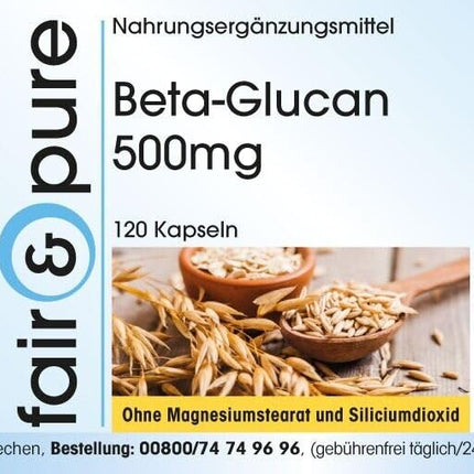 Fair &amp; Pure® - Beta-glikāna kapsulas 500 mg no auzām - 120 kapsulas - vegānas - dabīgas - bez magnija stearāta