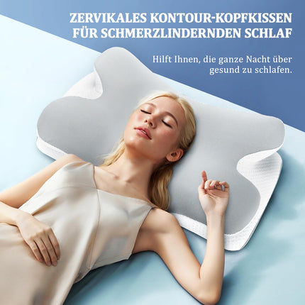 Untimaty kakla spilvens - ortopēdisks atmiņas putu spilvens, ergonomisks spilvens kakla sāpju mazināšanai sānu, muguras un vēdera gulētājiem ar ledus zīda pārvalku (pelēks)