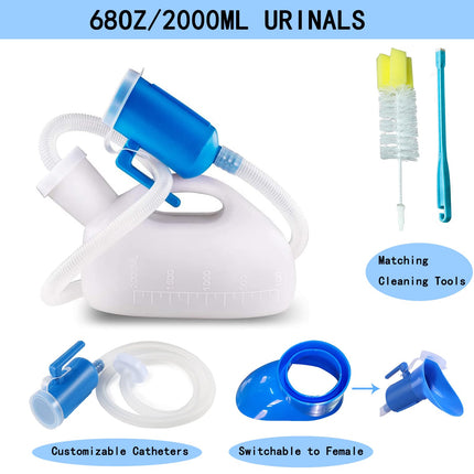 testyu 2000ml pisuāra pudeles unisex ar turētāju, hermētisku vāku un šļūteni, pārnēsājama pisuāra pudele vīriešiem un sievietēm ar tīrīšanas birsti invalīdiem, vecāka gadagājuma cilvēkiem, automašīnām, kempingam, balta