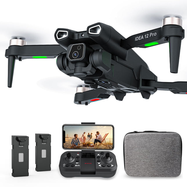 IDEA12 PRO drons ar regulējamu 4K kameru un optiskās plūsmas pozicionēšanu iesācējiem un pieaugušajiem, droni ar bezkontaktu motoru, FPV RC drons kvadrokopters ar 2 baterijām 30 minūtes