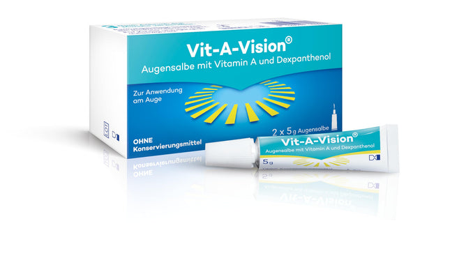 Vit-A-Vision acu ziede – ​​ilgstošai asaru plēves uzlabošanai un acs virsmas aizsardzībai sausu acu gadījumā, ar dekspantenolu un A vitamīnu, bez konservantiem, 2 x 5 g