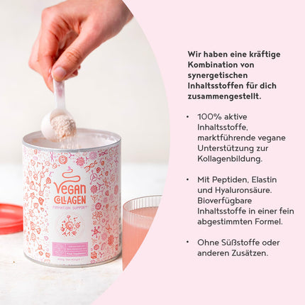 Vegānu kolagēna pulveris + hialuronskābe [400 g] | Augu izcelsmes alternatīva kolagēna hidrolizātam | ar 13 aminoskābēm un C vitamīnu no Camu | Bezgaršīgs | Ražots Vācijā | Alfa pārtikas produkti