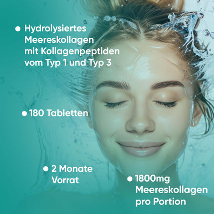 Kolagēna tabletes ar C vitamīnu - 1800 mg kolagēna hidrolizāta vienā porcijā - 1. un 3. tipa kolagēna peptīdi - 180 tabletes - 2 mēnešu krājumi - WeightWorld