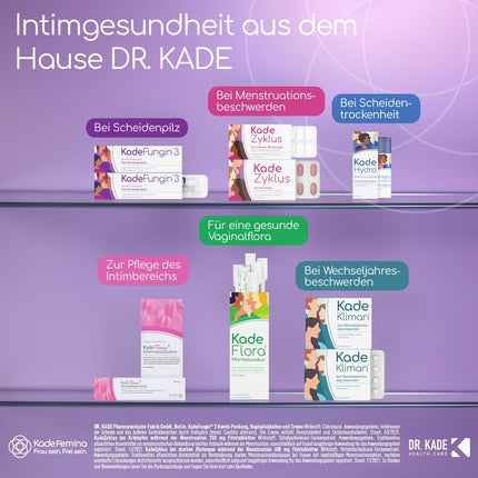 KadeFungin 3 kombinētais iepakojums: 3 dienu ārstēšana maksts rauga infekciju gadījumā ar 3 maksts tabletēm (katra 200 mg klotrimazola) un 2% klotrimazola krēmu