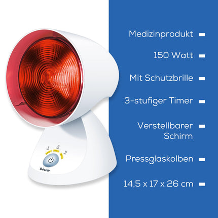 Beurer IL 35 infrasarkanā lampa, nomierinoša un sildoša infrasarkanā gaisma ar 3 pakāpju taimeri, 5 slīpuma leņķiem, atslābina muskuļus un mazina spriedzi, 1 gab., balta