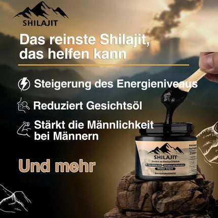 Tīra Himalaju šiladžita sveķu masa - 50 g zelta kvalitātes 100% tīra, 3 mēnešu krājumi, bagāta ar 85 minerālvielām, fulvīnskābi un humīnskābi, stiprina imūnsistēmu un vitalitāti, vīriešiem un sievietēm