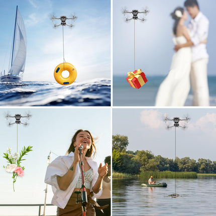 Airdrop sistēmas drona kravas transportēšanas atbrīvošanas ierīce Mini 4 Pro un Mavic 2 3 Air 3 droniem, piederumi makšķerēšanai, ēsmai, kāzu svinībām, droniem, glābšanas piederumiem un nomešanas ierīcei