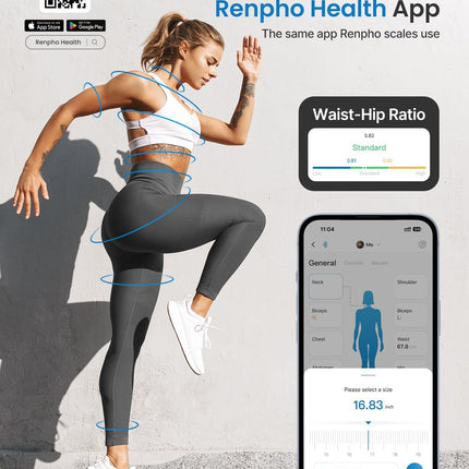 RENPHO ķermeņa mērlente Viedā ķermeņa mērlente, Bluetooth ķermeņa mērlente bicepsa, krūšu, gurnu, ikru, augšstilbu un kakla apkārtmēra mērīšanai, Šūšanas mērlente CM vai collās, 150 cm