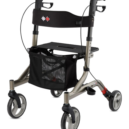 Bischoff &amp; Bischoff Capero rollators, salokāms – viegls rollators lietošanai iekštelpās un ārā, staigulītis ar muguras siksnu, spieķa turētāju un noņemamu sieta maisiņu, platīna krāsā