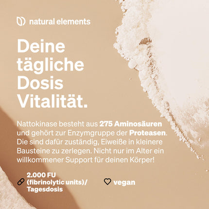 Nattokināze – 180 lielas devas kapsulas, katra pa 100 mg (20 000 FU/g) – bez ĢMO – vegāns, bez nevajadzīgām piedevām – ražots Vācijā un laboratorijā pārbaudīts