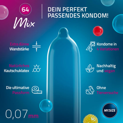 My.Size Mix prezervatīvi, 6. izmērs, 64 mm, liels iepakojums, 28 gabali