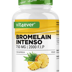Bromelain Intenso - 750 mg (2000 FIP) - 120 kuņģa sulu izturīgas kapsulas - dabīgs ananāsu ekstrakts - laboratorijā pārbaudīts - vegāns - augsta deva