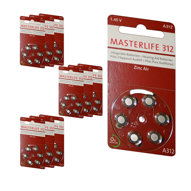 MASTERLIFE DZIRDES APARĀTU BATERIJAS 312. tipa PR41 brūnas A312 baterijas (60)