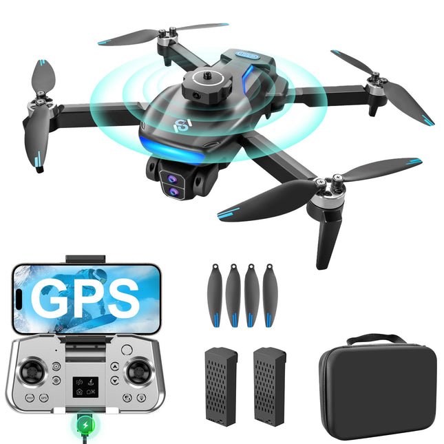 OBEST GPS drons ar 4K kameru, 5G WiFi pārraidi, FPV RC kvadrokopteru, 360° šķēršļu apiešanu, inteliģentu atgriešanos, uzlādējamu rokturi tālvadības pultij, 2 baterijas
