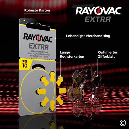 80 dzirdes aparātu baterijas Rayovac Extra 10. - 10 blisteri pa 8 baterijām