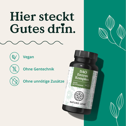 NATURE LOVE® DAO enzīmu komplekss – ar B6 vitamīnu normālai enerģijas metabolismam* – augsta deva – no zirņu asnu pulvera, vegāns, laboratorijā pārbaudīts